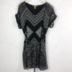 [F21] Black Printed V Neck Dress